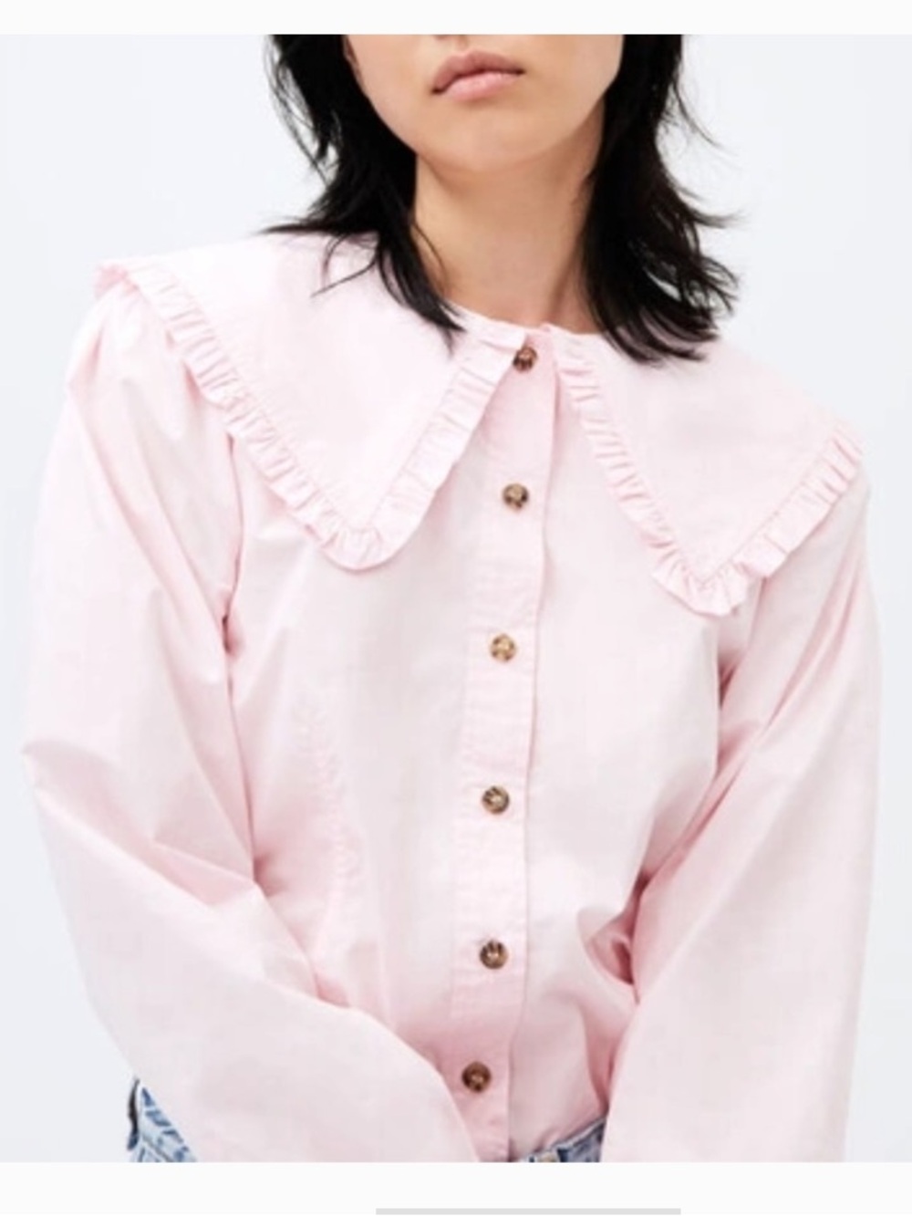 GANNI COTTON POPLIN FRILL
COLLAR SHIRT